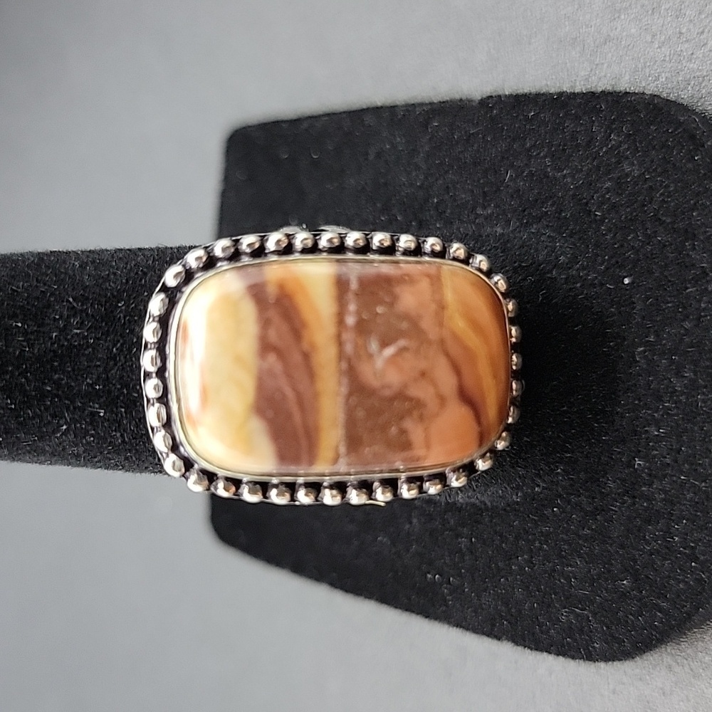 925 Silver Plated Wave Dolomite Natural Gemstone Ring Jewelry US Size 7 Unisex